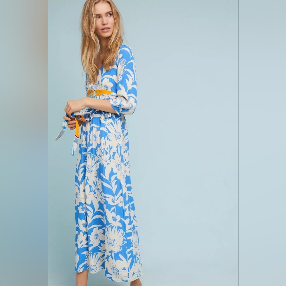 Anthropologie | Belted Kimono Maxi Dress